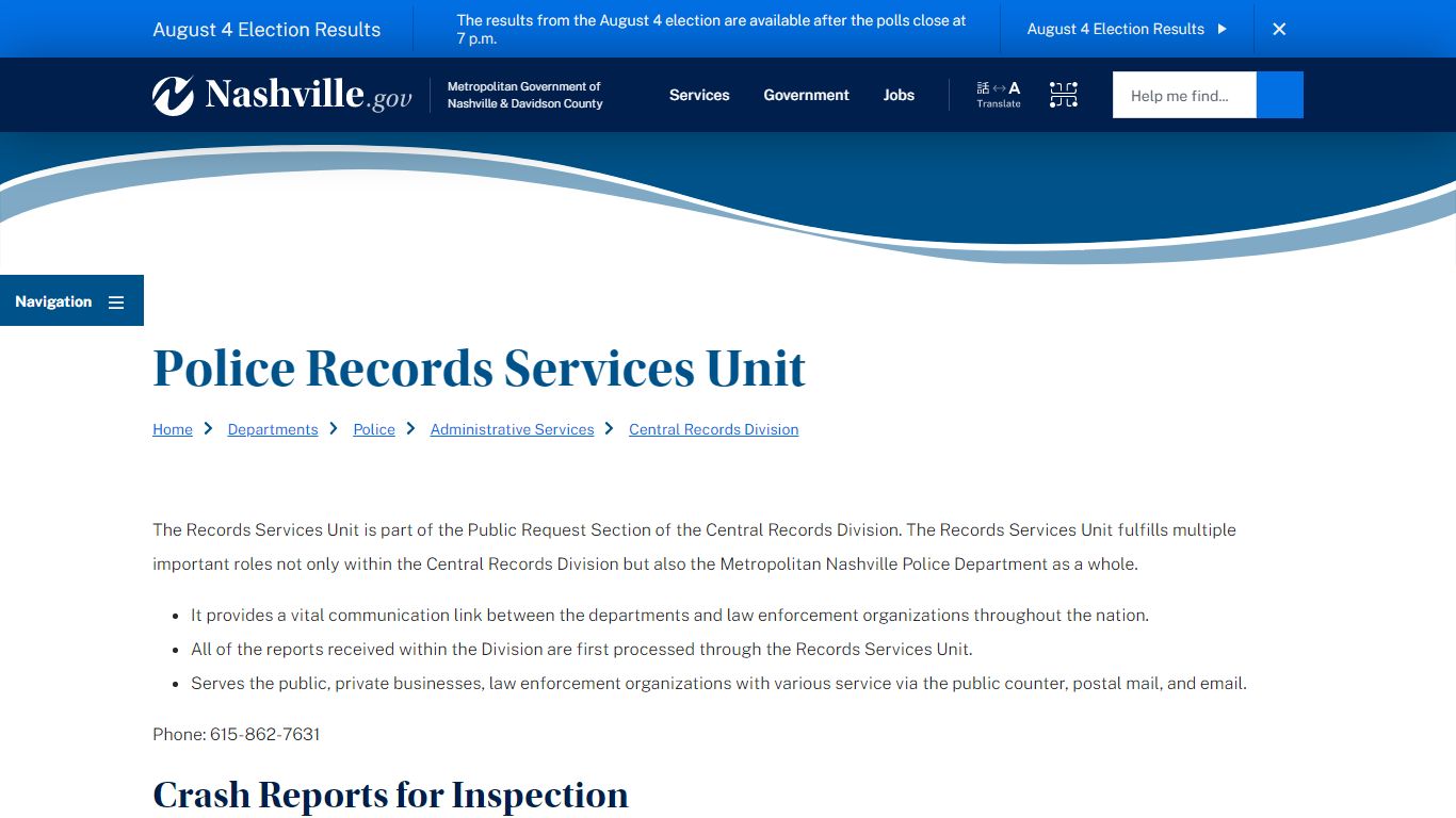 Police Records Services Unit | Nashville.gov