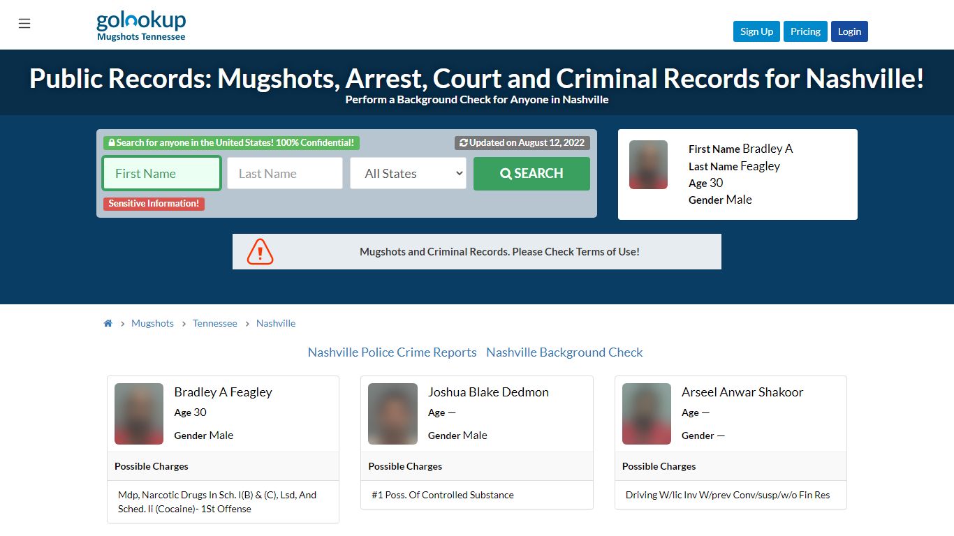 Mugshots Nashville, Arrest Records Nashville